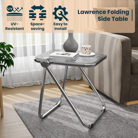 Lawrence Square Folding Side Table with Plastic Tabletop in Chrome Aluminum Frame