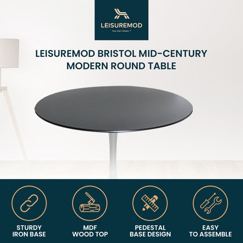 Bristol 32" Round Dining Table with Wood Top and Iron Pedestal Base