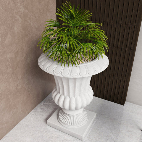 Lotus Fiberstone and Clay Urn Planter Pot Indoor Outdoor with Drainage Holes