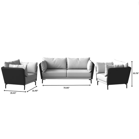 Luxify 3-Piece Leather Sofa Set with Stainless Steel Legs and Removable Cushions