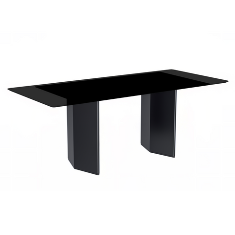 Lior Dining Table Rectangular Glass/Sintered Stone Tabletop and Black Steel Legs