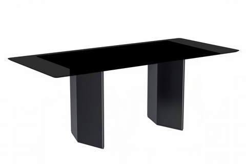 Lior Dining Table with Rectangular Glass/Sintered Stone Tabletop and Black Steel Legs