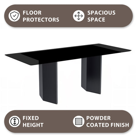 Lior Dining Table Rectangular Glass/Sintered Stone Tabletop and Black Steel Legs