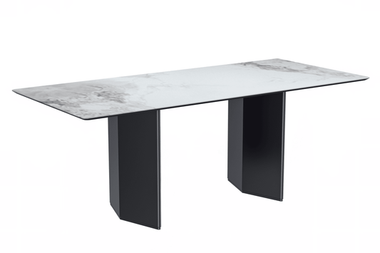 Lior Dining Table Rectangular Glass/Sintered Stone Tabletop and Black Steel Legs