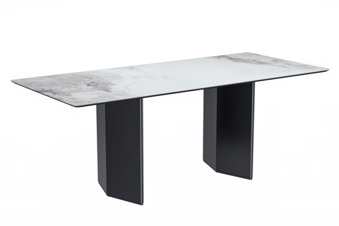 Lior Dining Table with Rectangular Glass/Sintered Stone Tabletop and Black Steel Legs