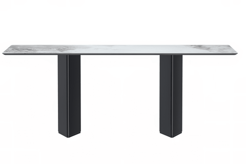 Lior Dining Table with Rectangular Glass/Sintered Stone Tabletop and Black Steel Legs