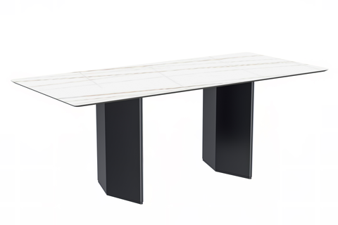 Lior Dining Table with Rectangular Glass/Sintered Stone Tabletop and Black Steel Legs