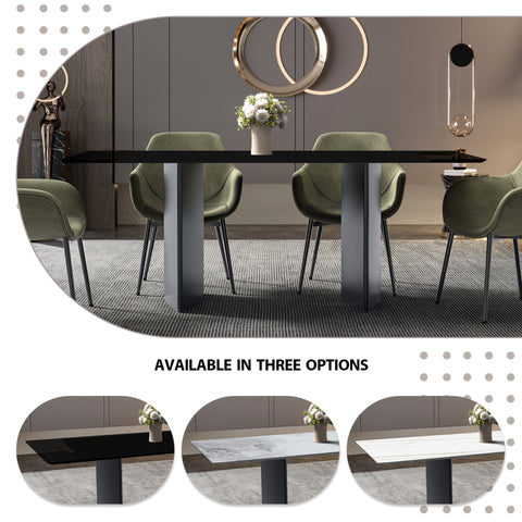 Lior Modern Dining Table with Rectangular Glass/Sintered Stone Tabletop and Black Steel Legs