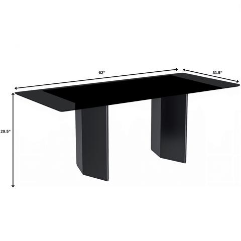 Lior Modern Dining Table with Rectangular Glass/Sintered Stone Tabletop and Black Steel Legs