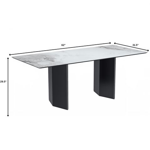 Lior Modern Dining Table with Rectangular Glass/Sintered Stone Tabletop and Black Steel Legs