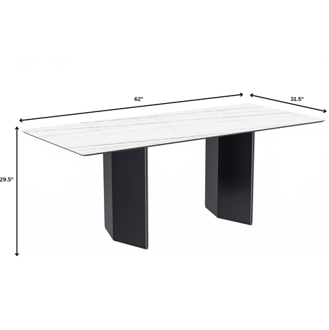 Lior Modern Dining Table with Rectangular Glass/Sintered Stone Tabletop and Black Steel Legs