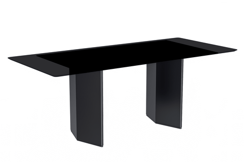 Lior Modern Dining Table with Rectangular Glass/Sintered Stone Tabletop and Black Steel Legs