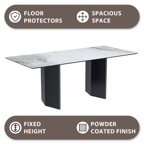 Lior Modern Dining Table with Rectangular Glass/Sintered Stone Tabletop and Black Steel Legs