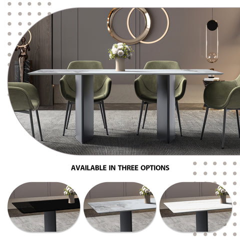 Lior Modern Dining Table with Rectangular Glass/Sintered Stone Tabletop and Black Steel Legs