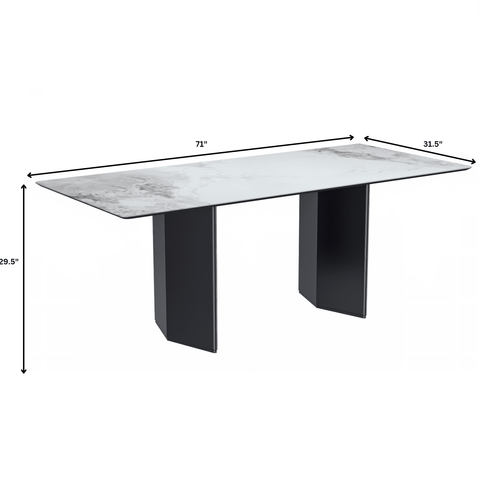 Lior Modern Dining Table with Rectangular Glass/Sintered Stone Tabletop and Black Steel Legs