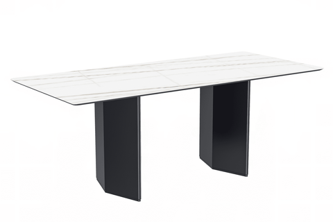 Lior Modern Dining Table with Rectangular Glass/Sintered Stone Tabletop and Black Steel Legs