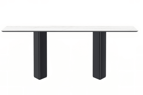 Lior Modern Dining Table with Rectangular Glass/Sintered Stone Tabletop and Black Steel Legs