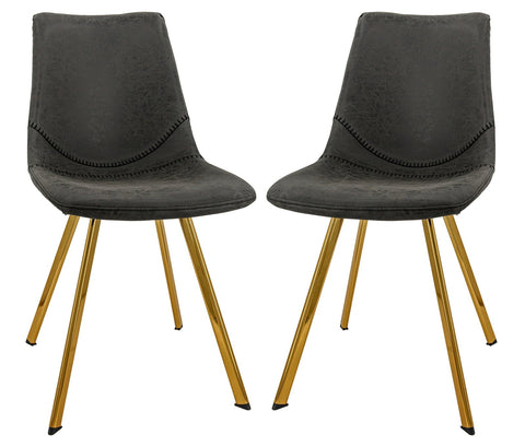 Markley Modern Leather Dining Chair With Gold Legs Set of 2