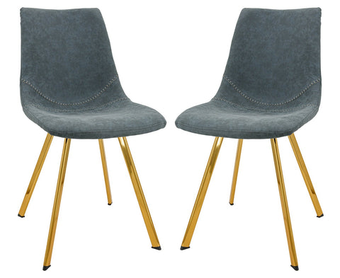 Markley Modern Leather Dining Chair With Gold Legs Set of 2