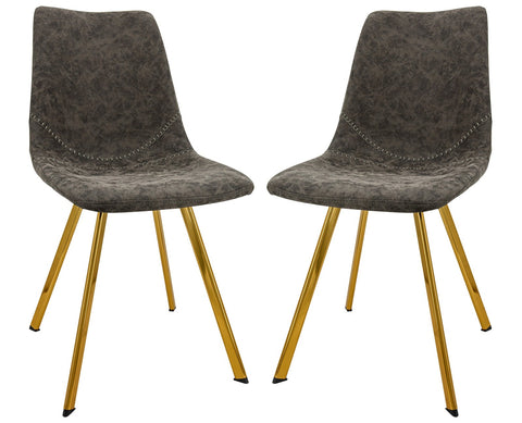 Markley Modern Leather Dining Chair With Gold Legs Set of 2