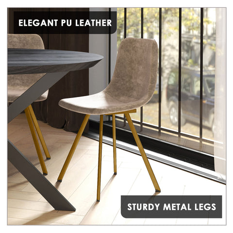 Markley Modern Leather Dining Chair With Gold Legs Set of 2