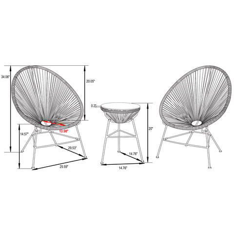 Montara 3 Piece Outdoor Lounge Patio Chairs With Glass Top Table