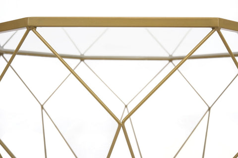 Malibu Modern Octagon Glass Top Coffee Table / End Table With Gold Metal Base