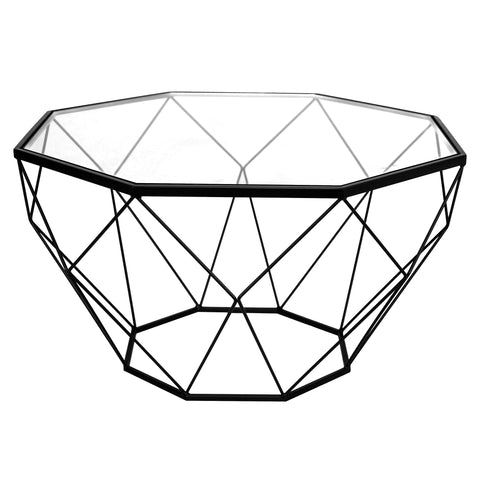 Malibu Octagon Coffee Table with Glass Top and Geometric Metal Base