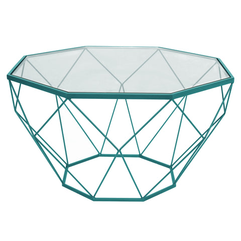 Malibu Octagon Coffee Table with Glass Top and Geometric Metal Base