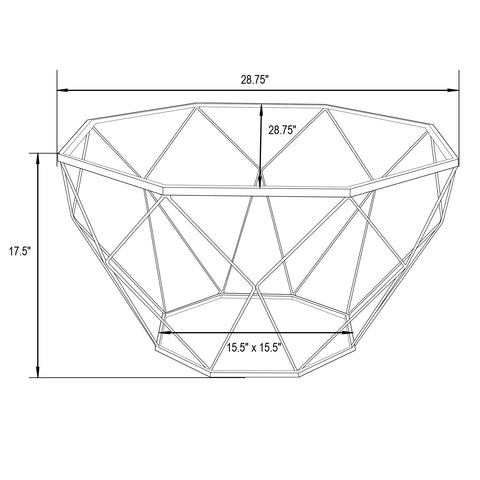 Malibu Octagon Coffee Table with Glass Top and Geometric Metal Base