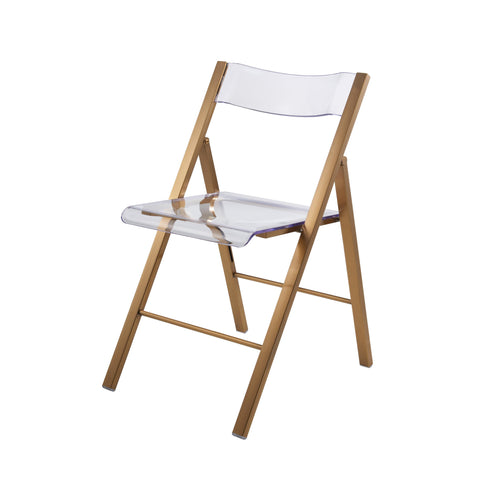 Menno Modern Acrylic Folding Chair in Brushed Gold Finish with Stainless Steel Frame Set of 2