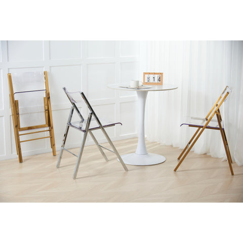 Menno Modern Acrylic Folding Chair in Brushed Gold Finish with Stainless Steel Frame Set of 2