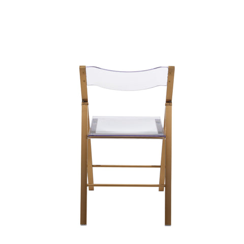 Menno Modern Acrylic Folding Chair in Brushed Gold Finish with Stainless Steel Frame Set of 2
