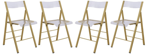 Menno Modern Acrylic Gold Base Folding Chair, Set of 4