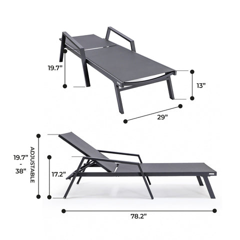 Marlin Patio Chaise Lounge Chair with Armrests in Black Aluminum Frame, Set of 2