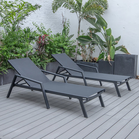 Marlin Patio Chaise Lounge Chair with Armrests in Black Aluminum Frame, Set of 2