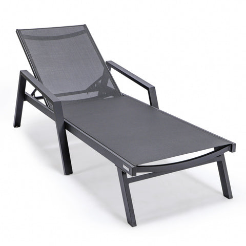 Marlin Patio Chaise Lounge Chair with Armrests in Black Aluminum Frame, Set of 2