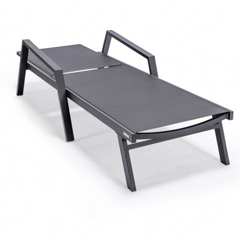 Marlin Patio Chaise Lounge Chair with Armrests in Black Aluminum Frame, Set of 2