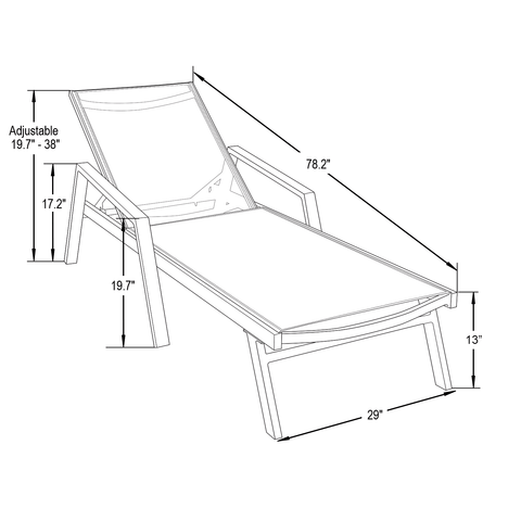 Marlin Patio Chaise Lounge Chair With Armrests in Black Aluminum Frame