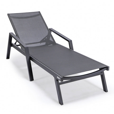 Marlin Patio Chaise Lounge Chair With Armrests in Black Aluminum Frame
