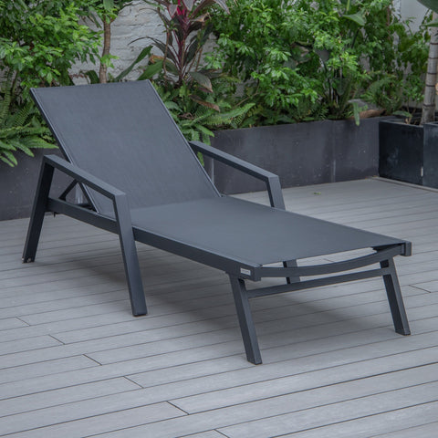 Marlin Patio Chaise Lounge Chair With Armrests in Black Aluminum Frame