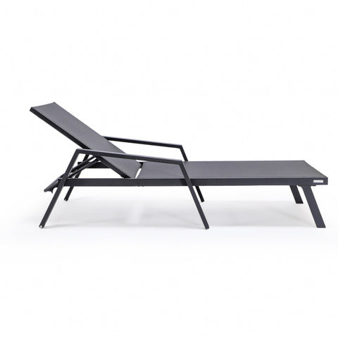 Marlin Patio Chaise Lounge Chair With Armrests in Black Aluminum Frame