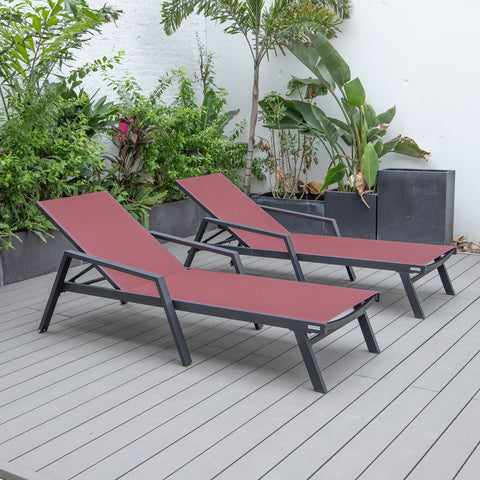 Marlin Patio Chaise Lounge Chair with Armrests in Black Aluminum Frame, Set of 2