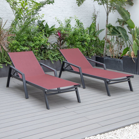 Marlin Patio Chaise Lounge Chair with Armrests in Black Aluminum Frame, Set of 2