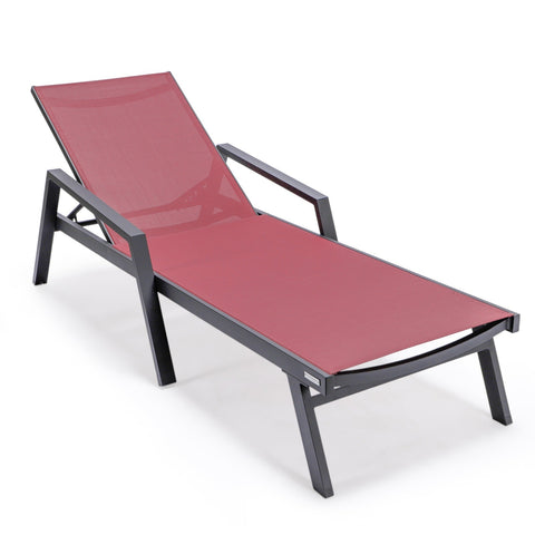 Marlin Patio Chaise Lounge Chair with Armrests in Black Aluminum Frame, Set of 2