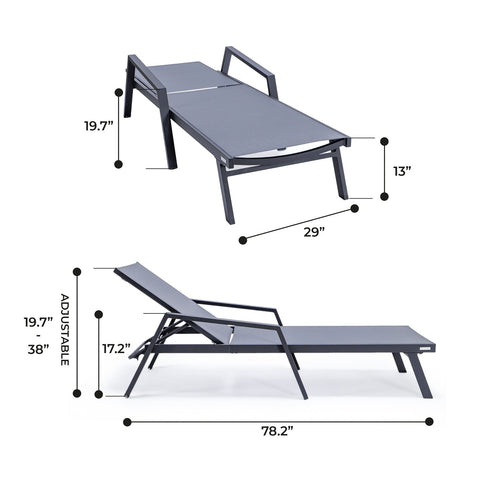 Marlin Patio Chaise Lounge Chair with Armrests in Black Aluminum Frame, Set of 2