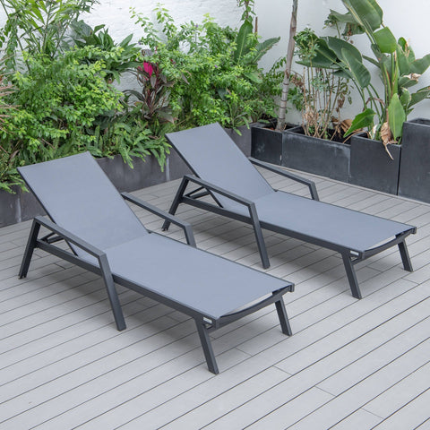 Marlin Patio Chaise Lounge Chair with Armrests in Black Aluminum Frame, Set of 2