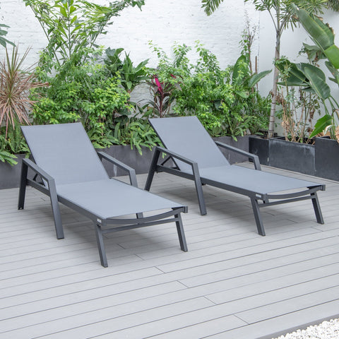 Marlin Patio Chaise Lounge Chair with Armrests in Black Aluminum Frame, Set of 2