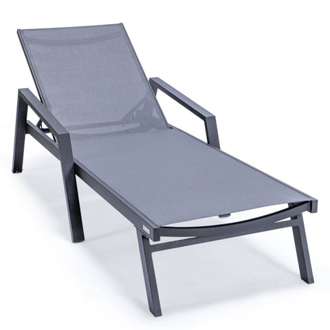 Marlin Patio Chaise Lounge Chair with Armrests in Black Aluminum Frame, Set of 2