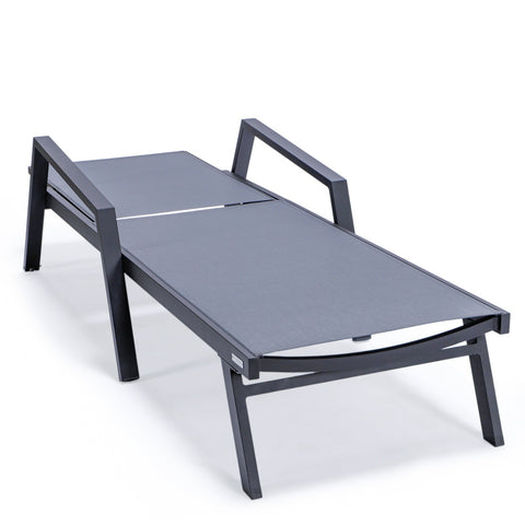 Marlin Patio Chaise Lounge Chair With Armrests in Black Aluminum Frame